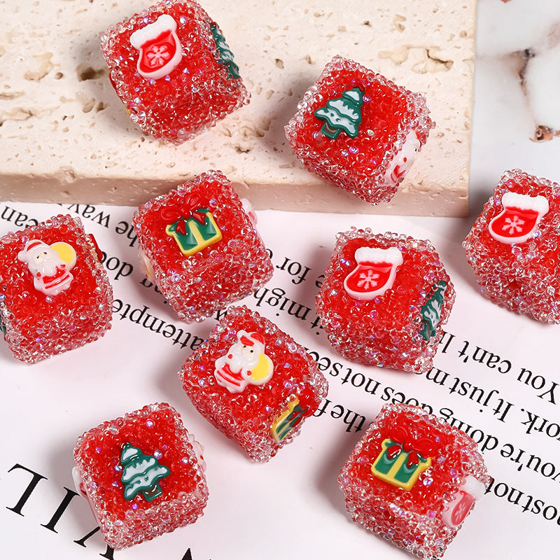 Wholesale 5pcs/pack Christmas DIY Acrylic Rhinestone Sugar Beads Square Beads